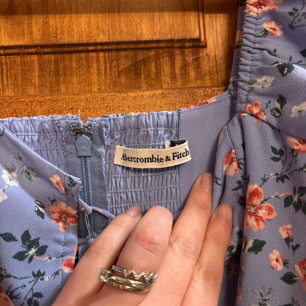 Abercrombie & Fitch Dusty Blue Floral Square Neck Mini Dress - Picture 4 of 6